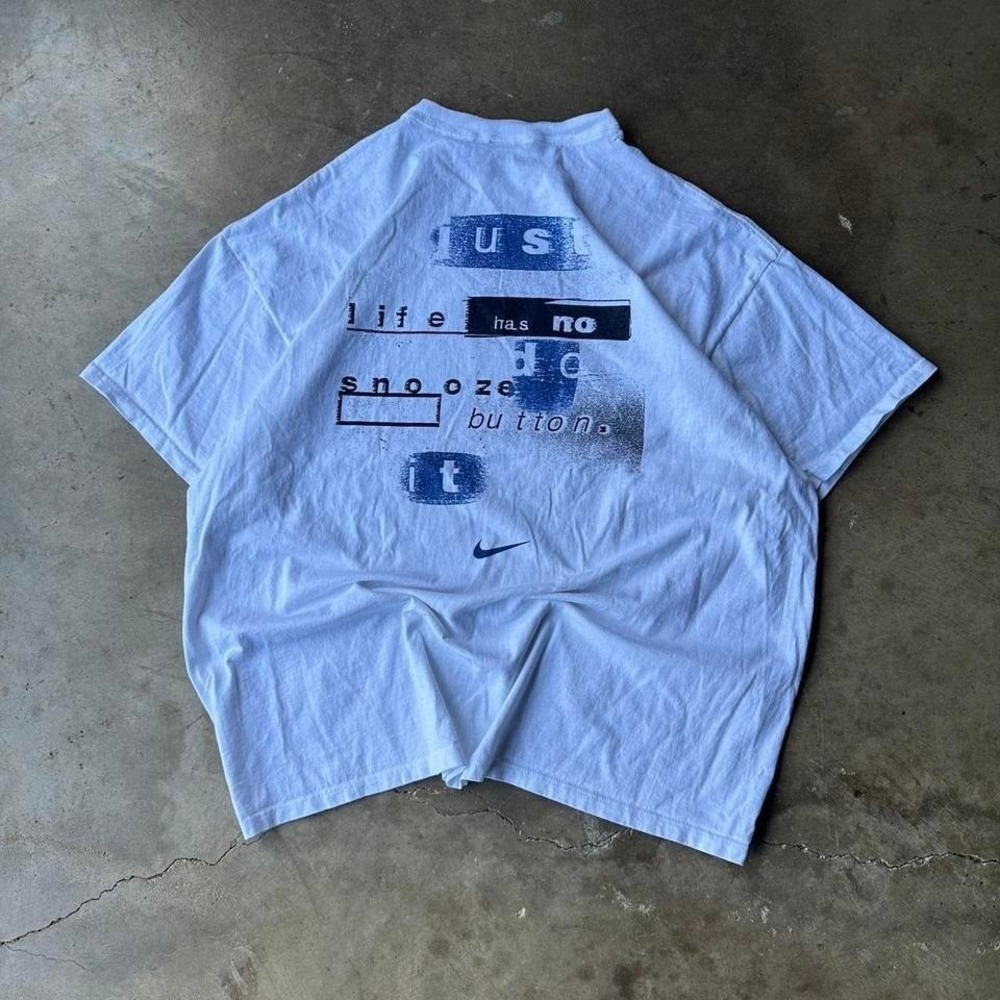 Vintage 90s Nike "life has no snooze button" Center swoosh graphic t shirt rare